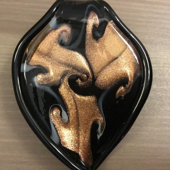 Handmade black/copper ART GLASS pendant & ring - Picture 3 of 4